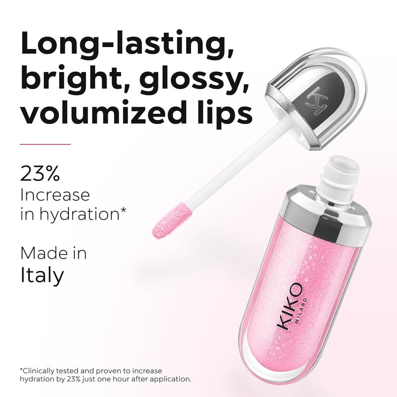 KIKO Milano 3D Hydra Lip Gloss - High Shine Hydrating Plumping Lip Makeup | Non-Sticky Moisturizing Formula