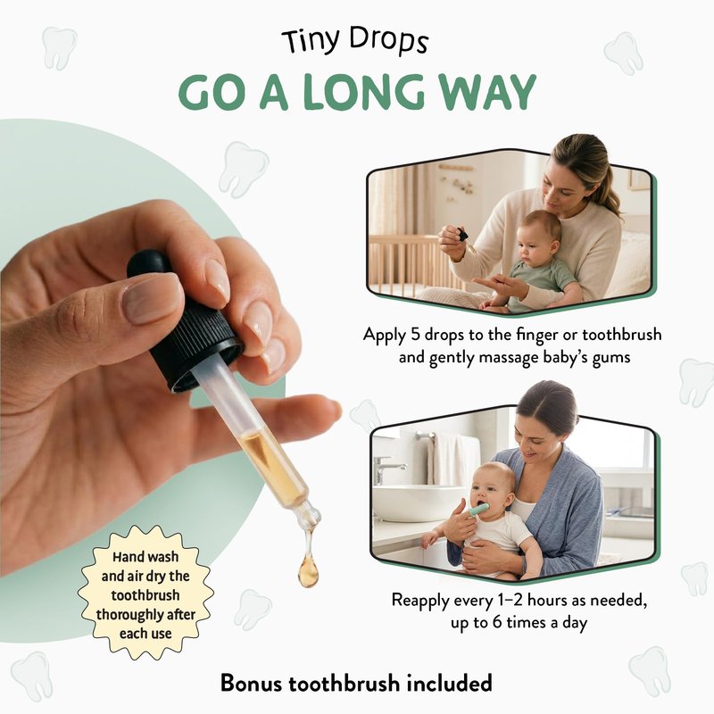 Legendairy Milk Organic Baby Teething Relief Drops with Silicone Toothbrush, Gum Relief for Babies & Toddlers 6 M+, Soothing Chamomile Clove Blend, Teething Gel Alternative, Sugar Free, 120 Servings