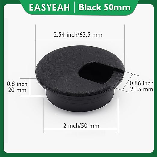 EASYEAH 5 Pcs Desk Grommet 2" / 50 mm, Desk Cord Hole Cover, Cable Grommet ABS Plastic, Desk Hole Grommet for Home & Office Pc, Detachable Cable Cord Organizer-Black