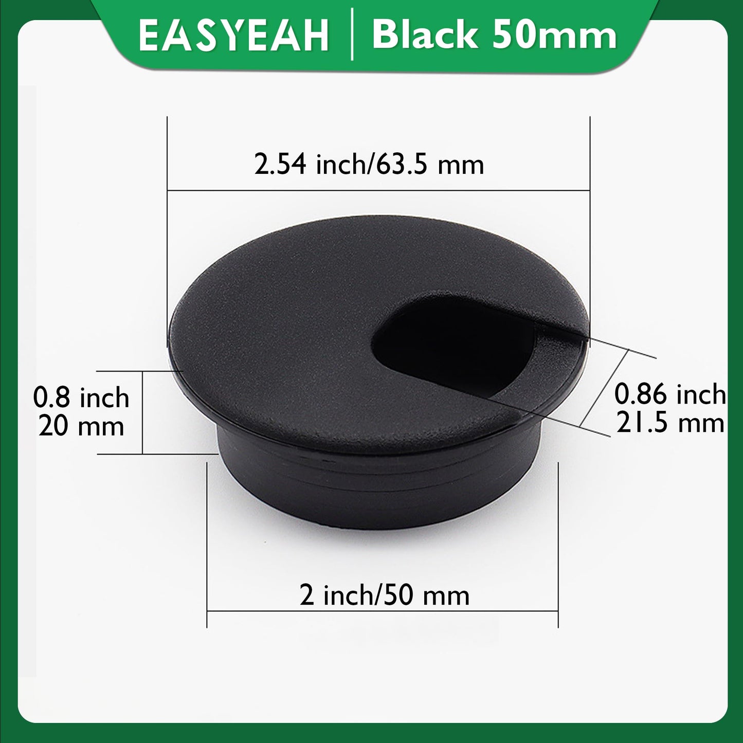 EASYEAH 5 Pcs Desk Grommet 2" / 50 mm, Desk Cord Hole Cover, Cable Grommet ABS Plastic, Desk Hole Grommet for Home & Office Pc, Detachable Cable Cord Organizer-Black
