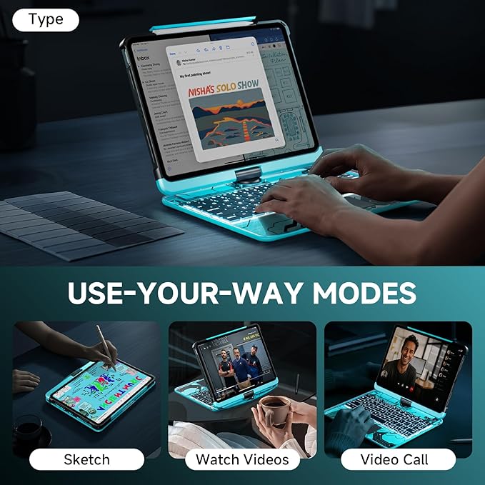 Tiaota Transparent Case with Keyboard for iPad Pro 13 inch(M5/M4, 2025/2024), iPad Pro 13,7-Color Backlit,Magic Wireless Keyboard, 360°Rotating,Multi-Touch trackpad,Pencil Holder,with Shortcuts,Blue