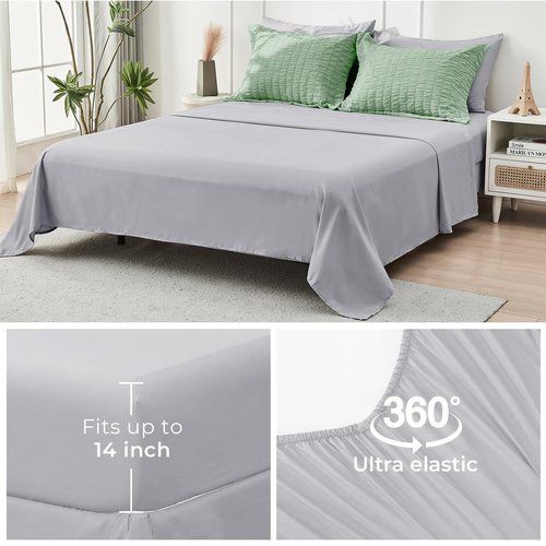 HYMOKEGE Sage Green/Light Grey Queen Comforter Set Seersucker 7 Pieces, All Season Luxury Bed in a Bag Queen for Bedroom, Bedding Set with Comforter, Sheets, Pillowcases & Shams