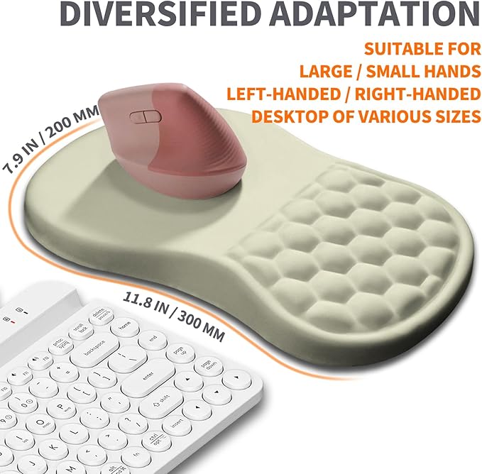 Armanza Ergonomic Joint Wrist Support Mouse Pad with Memory Foam Cushion Massage Bump, Carpal Tunnel Pain Relief Mousepad Slope Design for Wrist Rest, 11.8x7.9 in, Beige