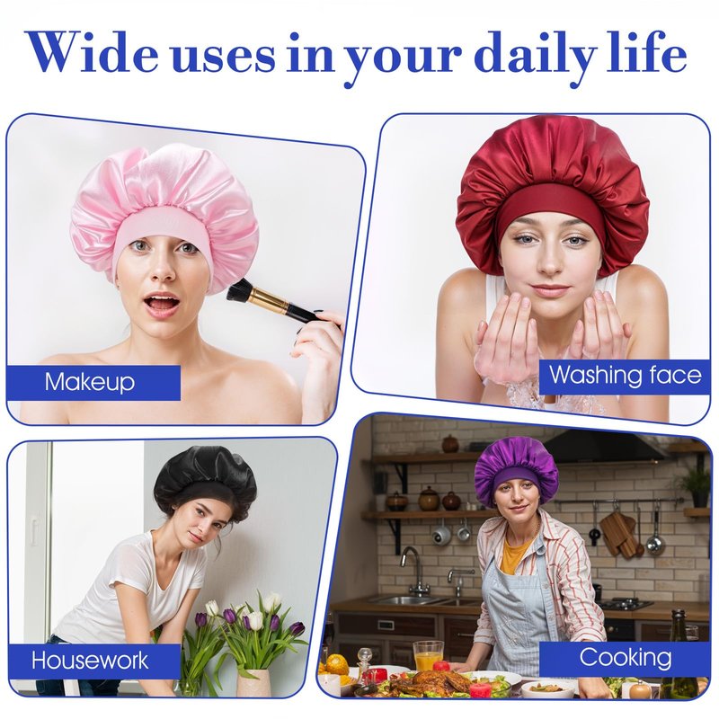 COMNICO 22 Pcs Silk Hair Bonnet for Sleeping, Elastic Wide Band Satin Bonnets Reusable Soft Sleep Cap Color Large Bathing Shower Cap for Women Curly Hair