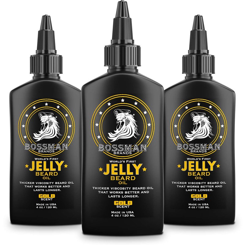 Bossman Jelly Beard Oil for Men - Softens & Moisturizes | 3 Pack, 12 oz Total, Gold Scent