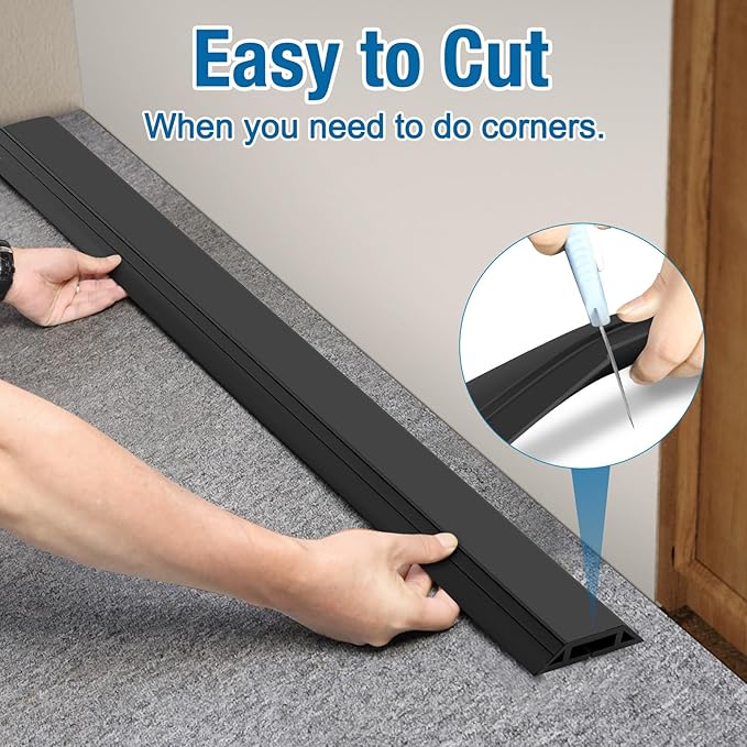 Eapele 10 ft Floor Cord Cover Heavy Duty Cable Protector, Easy to Unroll, Prevent Trip Hazard for Home Office or Outdoor Settings (Black - 2pcs)