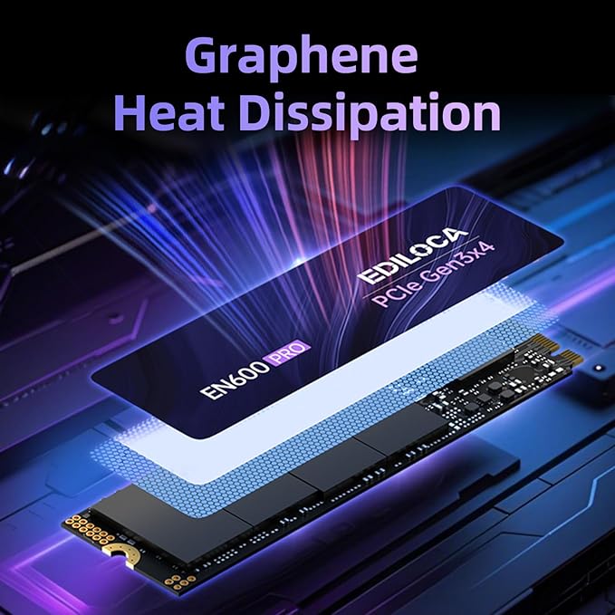 Ediloca EN600 PRO SSD 2TB PCIe 3.0 Gen 3x4, NVMe M.2 2280, Up to 3200MB/s, Internal Solid State Drive, SLC Cache 3D NAND TLC, Graphene Cooling Sticker, Storage for PC, Desktop and Laptops
