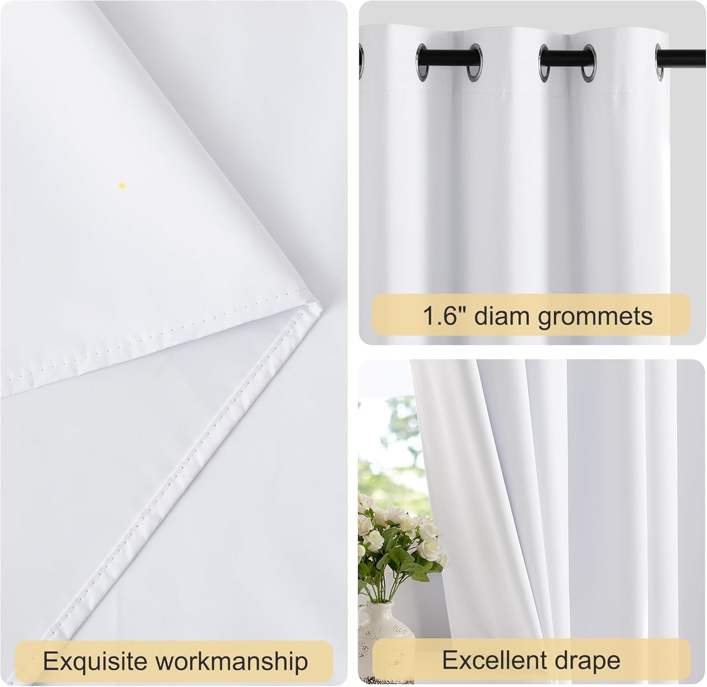 NICETOWN 100% Blackout Window Curtain Panels - Thermal Insulated Drapes, 63" Length, Snow White, Set of 2