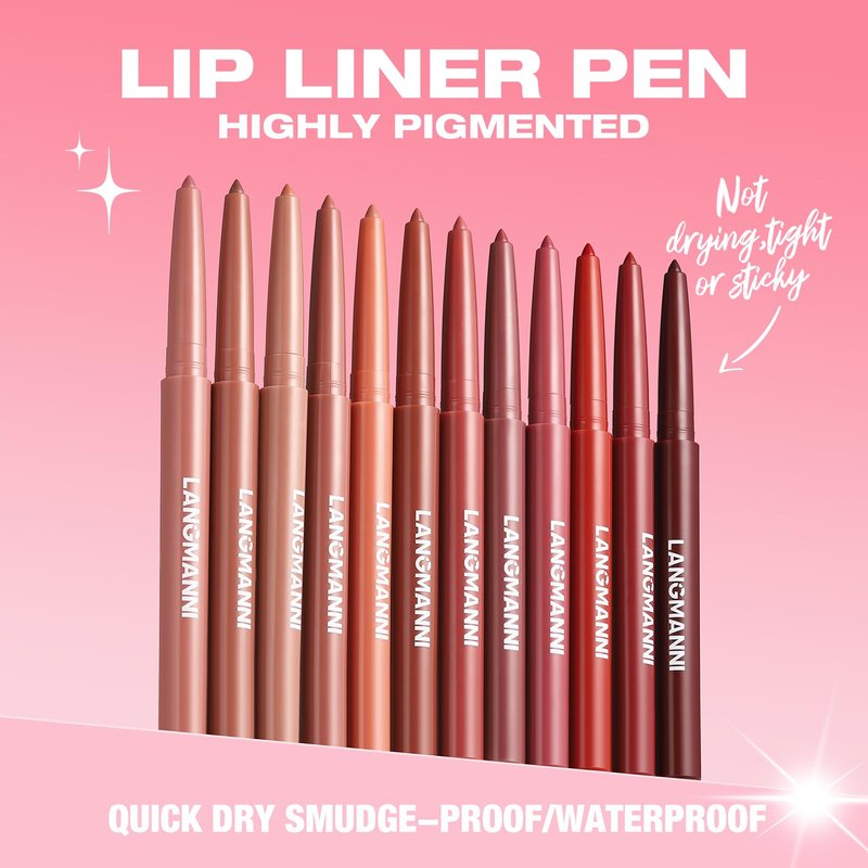 LANGMANNI 12 Colors Sculpting Matte Velvet Lip Liner Set,Smooth Creamy Texture,Waterproof And High Pigmented For Women Daily Application Lip Makeup