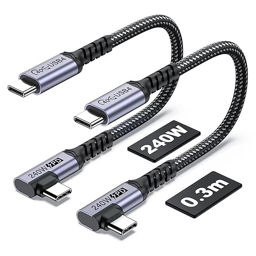 SUMPK 1FT USB 4 Cable Right Angle [2 Packs], 240W USB C Cable, 40Gbps High Speed Data Transfer with Single 8K or Dual 4K Display Video Dispaly Compatible with iPhone 16/16 Pro Max/16 Plus