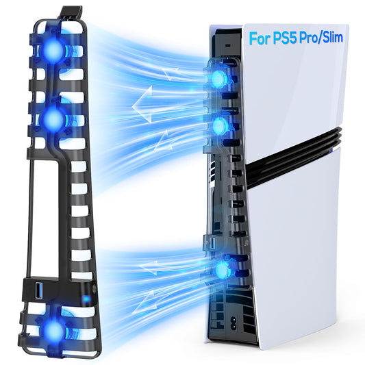 PS5 Pro/Slim Auto Cooling Fan with USB 3.0 Port, Adjustable 3 Speed, LED Light, Memory Function, Quiet and Efficient Cooling System