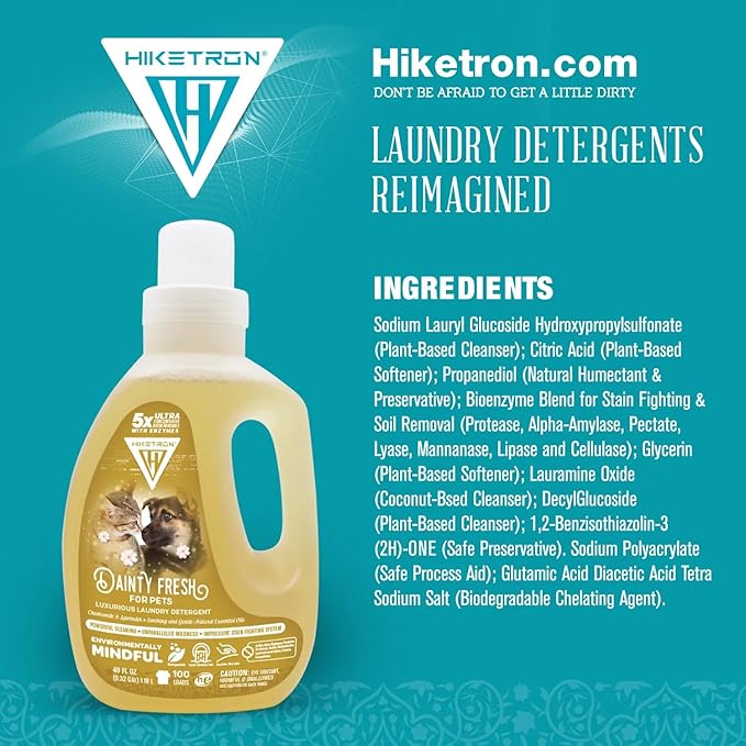 Hiketron Dainty Fresh For Pets Liquid Laundry Detergent, 5x Ultra Concentrated, Tough Stains Remover, Long Lasting Scent (80 Fl Oz, Pack of 2)