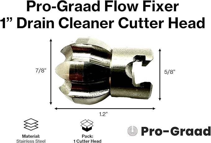1â Flow Fixer Drain Cleaner Plumbing Snake Cutter Head for 1-1/4" - 2" Pipes, Clears & Scrapes Pipe Inner Walls, with R-Connector (Push Pin Fitting), for Commercial & Residential Use