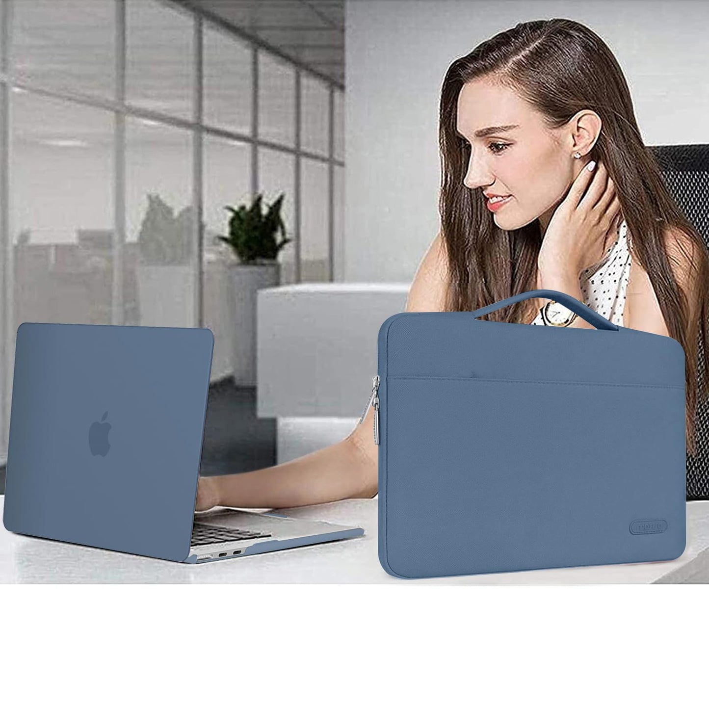 MOSISO Compatible with MacBook Air 13 inch Case M5 2026 M4 2025 M3 M2 2024-2022 A3449 A3240 A3113 A2681,Hard Shell&Sleeve Bag&Keyboard Skin&Webcam Cover&ScreenFilm for MacBook Air 13.6, Steel Blue