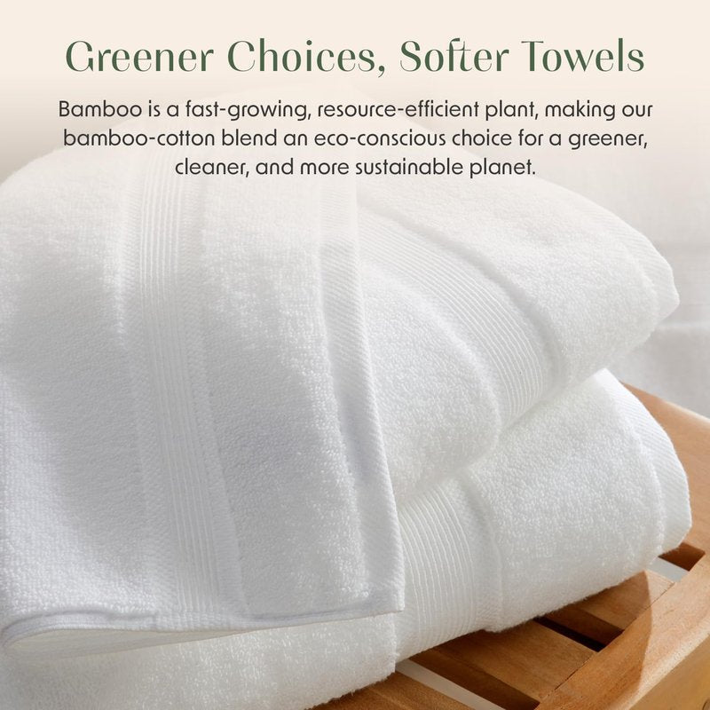 Springtree Home Luxury Bamboo Rayon Bath Towel Set of 4 | 35% Bamboo Rayon - 65% Zero Twist Cotton | Absorbent Quick-Dry Towels for Bathroom | Oeko-TEX Standard 100 Cotton | White - 4 Pack