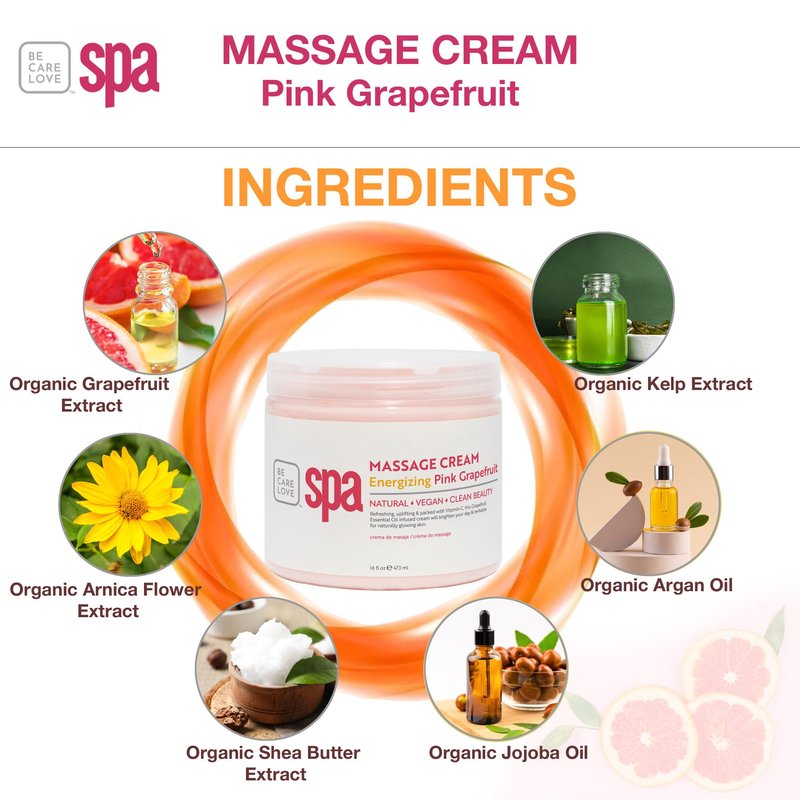 BCL SPA Massage Cream - Body Lotion & Body Cream with Organic Pink Grapefruit, Shea Butter, Aloe Vera, Vitamin E, Argan, and Almond Oils - Nourish & Revitalize skin. Home/Professional use 16 fl oz