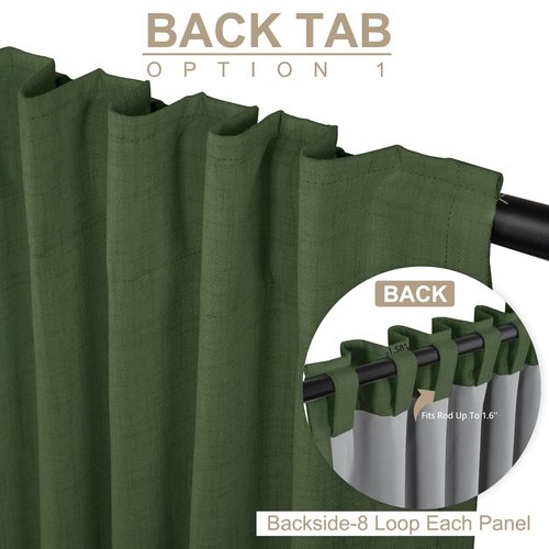 100% Blackout Shield Linen Blackout Curtains for Bedroom 102 Inches Long, Back Tab/Rod Pocket Living Room Drapes, Thermal Insulated Blackout Curtains 2 Panels Set, 50" W x 102" L, Moss Green
