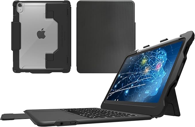 STM Goods Dux Keyboard Trackpad USB-C for iPad (A16)/10th Gen, USB-C Connected Keyboard - Rugged, Rubberized Drop Protection - Integrated Trackpad, Storage for Apple Pencil or Logitech Crayon - Black