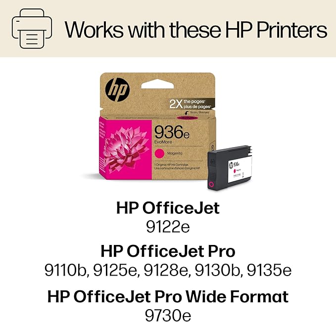 HP 936e Magenta EvoMore Ink Cartridge | Works with OfficeJet 9120, Pro 9100, Wide Format 9700 | Carbon Neutral | 4S6V4LN