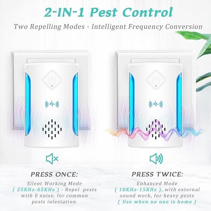 Ultrasonic Pest & Insect Repeller, Upgraded Indoor Ultrasonic Repellent for Mosquitoes, Roaches, Flies, Mouse, Geckos, Spiders, Electronic Plug in Pest Control, 2 Mode Switching (5)