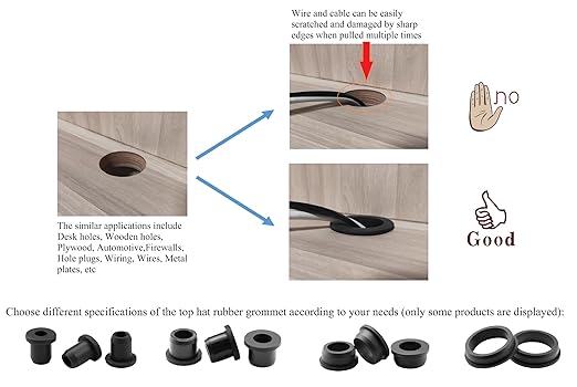 40 pcs 3/16" Drill Hole，1/8" ID Black Silicone Top hat Rubber Grommets for Wiring，Automotive，Firewall，Hole Plug，Desk，Screw，Water and Gas Pipe，Drain，House Siding，Cable Bushing，Glass，Wire Plug