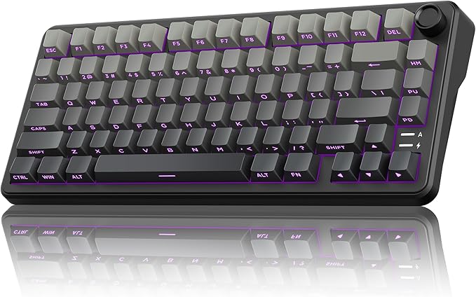 RedThunder K75 Wireless Mechanical Gaming Keyboard, 75% Hot Swappable Creamy Keyboard with Knob, RGB Backlit, Pre-lubed Linear Switches, Side Engraved PBT Keycaps, Wireless/Wired/BT5.0, Gradient Gray