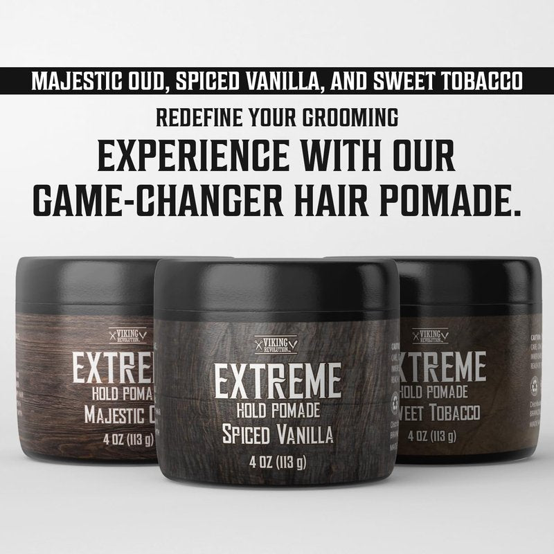 Viking Revolution Sweet Tobacco Hair Pomade - Extreme Hold Water-Based Hair Gel for Men | 4oz