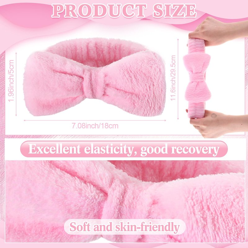 Wavyknot 25 Pcs Pink Spa Headband Bulk Pink Makeup Headbands for Washing Face Cute Bow Hairbands Soft Coral Fleece Hairbands for Women Face Skin Care Makeup Spa Gift Shower Yoga