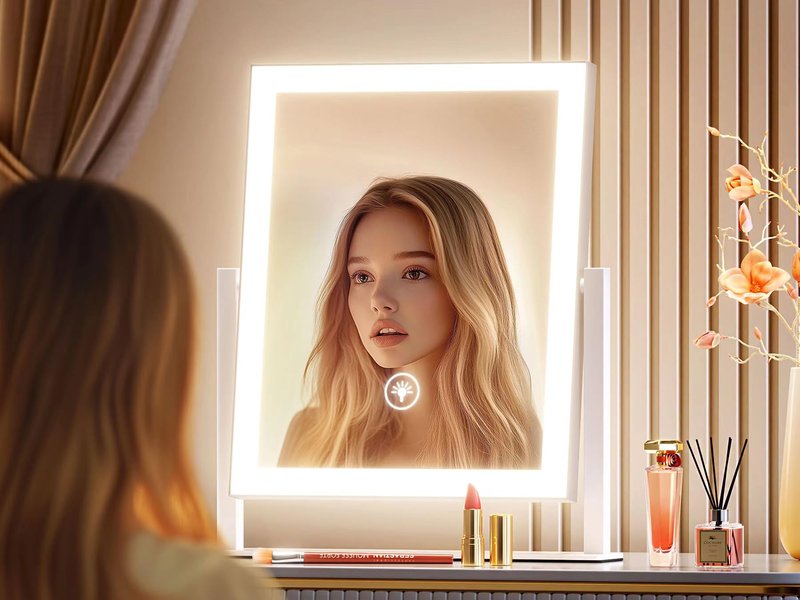 Gvnkvn Makeup Vanity Mirror with Lights 17.2" Large LED Lighted Mirror, Hollywood Make Up Mirror with Lighting, Smart Touch,Detachable 5X Magnification 360° Rotation, (Gold,Gift Box)
