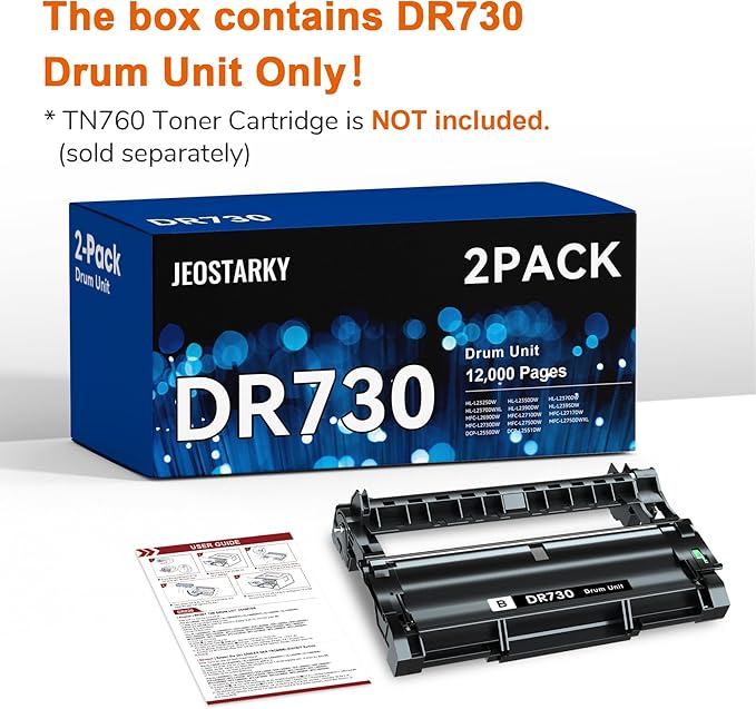 Compatible DR730 Drum Unit Brother (NOT Toner) for MFC-L2750DW HL-L2370DW MFC-L2710DW HL-L2350DW DCP-L2550DW(2 Black)