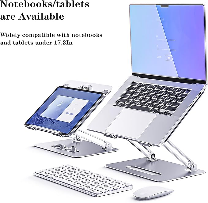 Eiyikof Adjustable Laptop Stand Laptop Cooling Pad with Fan USB Hub Compatible with 10 to 15 Inches Notebook Computer, Ergonomic Computer Riser for Desk, Aluminum Alloy Laptop Radiator-Silver