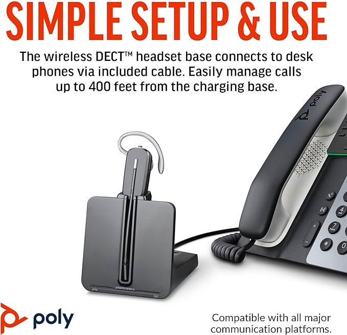 Plantronics Poly CS540A Convertible DECT Headset - Mono - Wireless - DECT - 393.7 ft - Over-the-Ear - Monaural - in-Ear - Noise Cancelling Microphone - Noise Canceling - Black - TAA Compliant