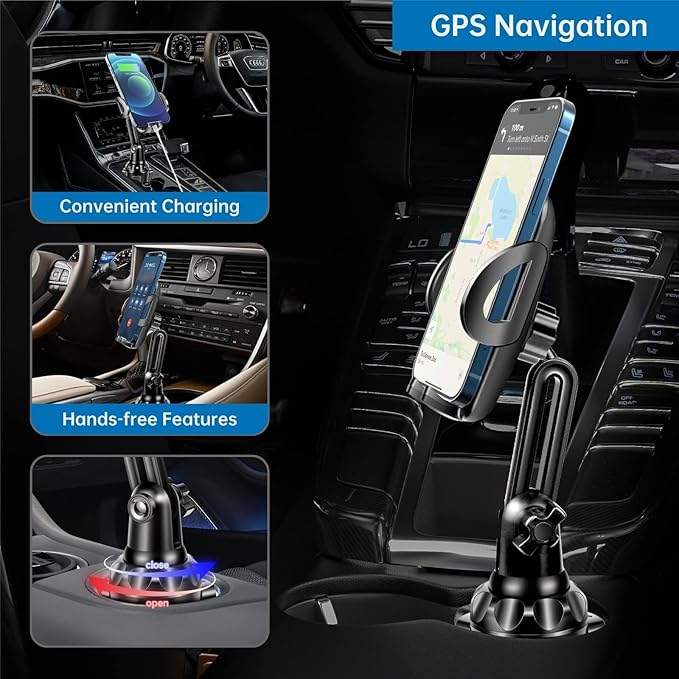 TOPGO Cup Phone Holder for Car, [No Shaking & Stable & Adjustable Pole] Car Cup Holder Phone Mount, Cell Phone Cradle for iPhone 14, Samsung and More Smart Phone - Black
