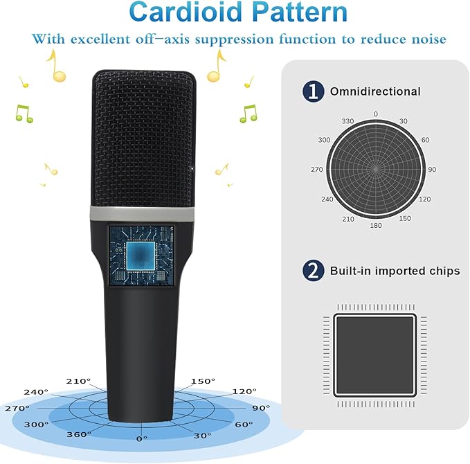 YOTOMIGUO USB Gaming Microphone, Condenser Microphone, Podcast Microphone for PC, Plug & Play, Cardioid Polar Pattern, One-Touch Mute, for Streaming, Podcast, YouTube Videos