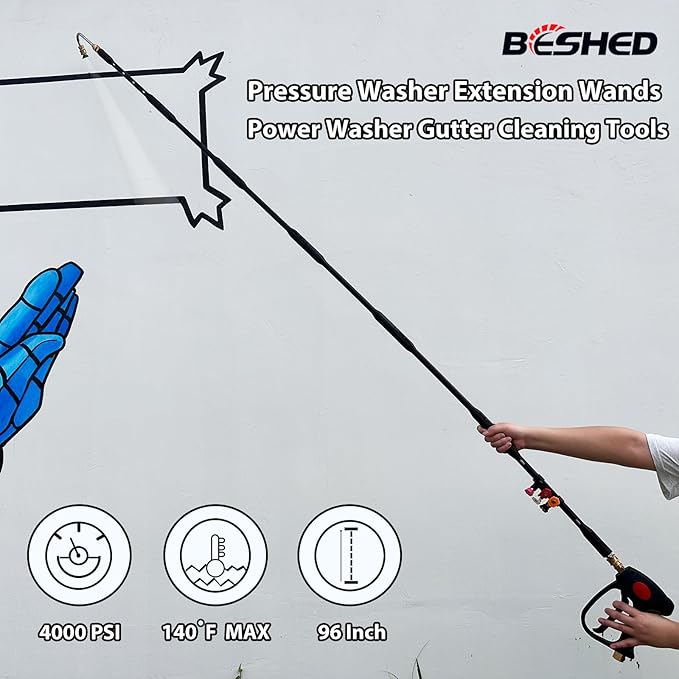 Pressure Washer Gutter Cleaning Tools, Upgrade Power Washer Extension Wand with 6 Nozzle Tips, Replacement Power washer Lance with 1/4" Quick Connect 90Â°, 120Â° curved rod, 4000 PSI
