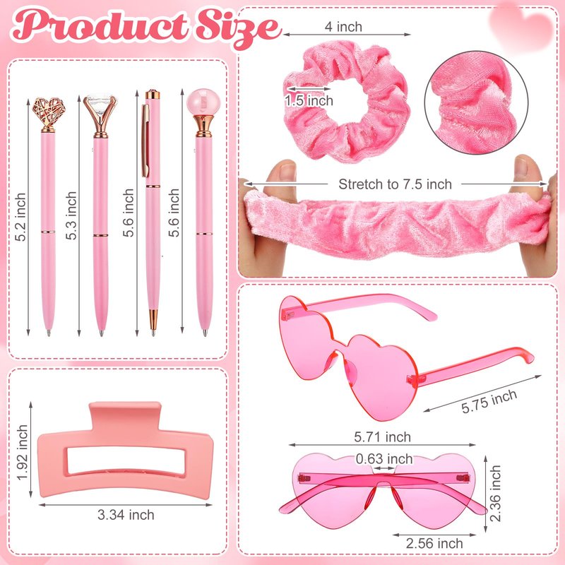 Geiserailie 4 Set Galentine's Gift 32 Pcs Valentines Gift for Her Pink Makeup Bags Spa Hairband Hair Scrunchies Hair Clips Heart Sunglasses Pens Socks Cards Sleepover Party Supplies for Women