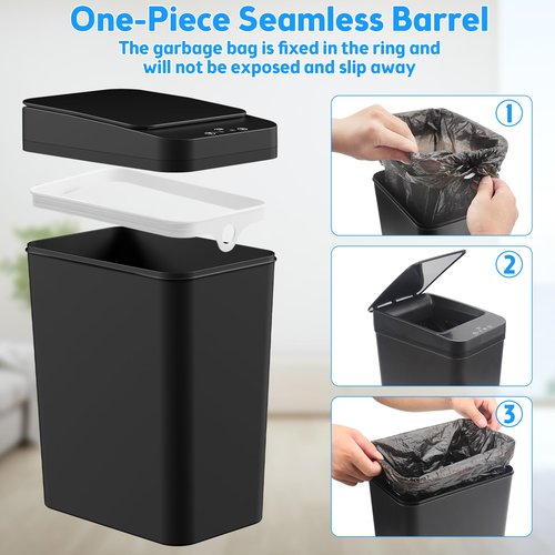 Bathroom Trash Can with Lid, KOEYLE 2 Pack 2.2 Gallon Automatic Touchless Garbage Can, Small Motion Sensor Smart Trash Can, Slim Waterproof Trash Bin for Bedroom, Bathroom, Office, Living Room (Black)