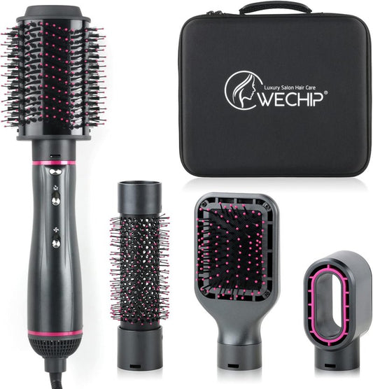 Hair Dryer Brush - 4 in 1 Detachable Negative Ion Blow Dryer for Straightening, Drying & Curling | Gray with Carrying Case