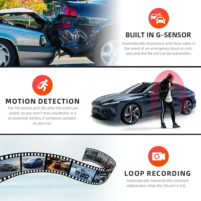 Zunfly Mirror Dash Cam 4 Channel Dash Cam Front and Rear/Inside, Touch Screen 12’’ FHD 1080Px4 Rear View Mirror Camera, 8 IR Night Vision, Built-in WiFi, GPS, Parking Monitor