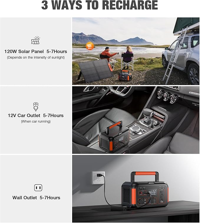 500W Portable Power Station 519.48Wh, Solar Generator with 60W USB-C PD Output, Built-in BMS 120V Pure Sine Wave AC Outlet Backup Lithium Battery for Outdoors Camping Travel Emergency (Peak 1000W)