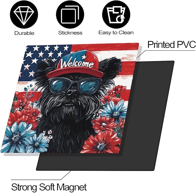 Black Patriotic Puppy Dishwasher Magnet Cover American Flag and Flowers Magnetic Dishwasher Cover Magnets Decorative Cover Refrigerator Appliances Panel Sheets 23" x 26" Magnetic