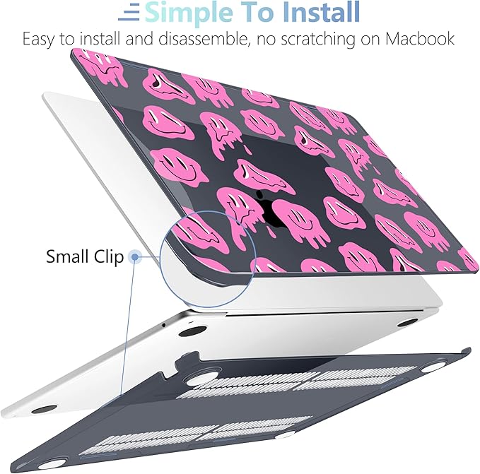 MEEgoodo Case for M5/M4/M3/M2 MacBook Air 13.6 inch 2026 2025 2024 2022, Fit Model A3449/A3240/A3113/A2681, Case Compatible with MacBook Air 13 inch, Pink Groovy Emoji