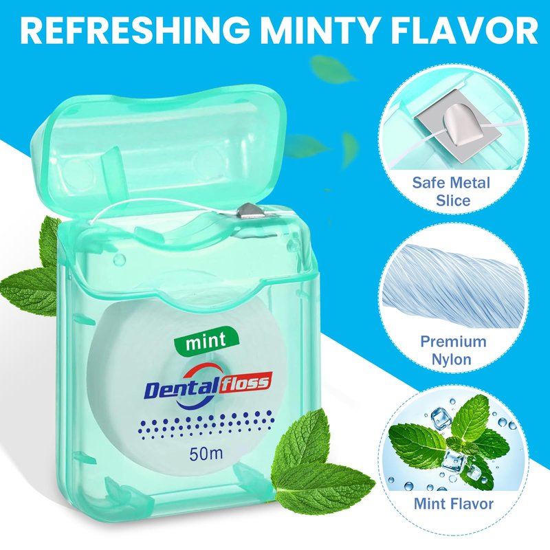 Geiserailie 72 Pack Dental Floss Bulk Mint Flavored 50m Each Travel Dental Floss Waxed Oral Care for Teeth Protection(Mint Green)