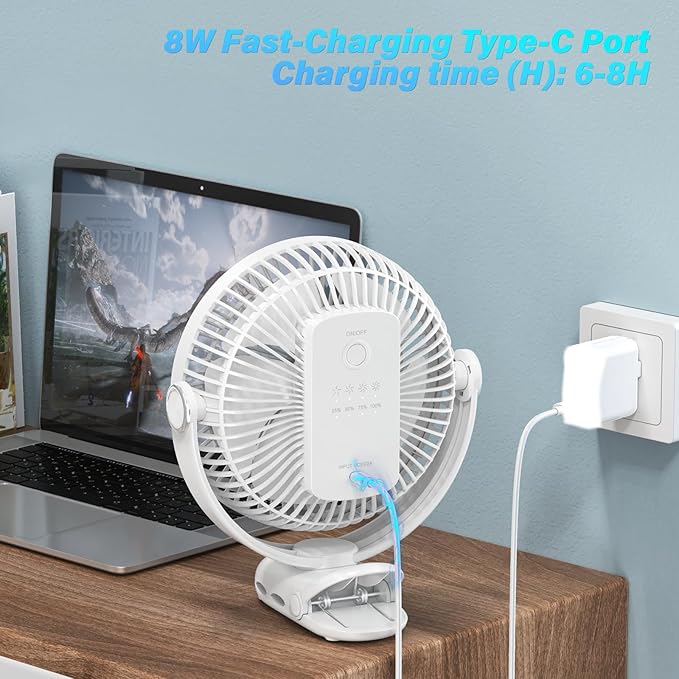 BIVBTP 12000mAh Clip on Fan 30H Longest Runtime, 8in Portable Fan Rechargeable, Ultra Quiet with Heavy-Duty Clamp, USB Desk Fans for Golf Cart,Office Desk, Treadmill, Camping, Bedroom