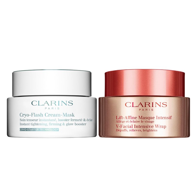 Clarins Cryo Flash Cream Mask and V-Facial Wrap Mask Bundle | Cold Face Mask For A Visible Lift Effect in 10 Minutes* | Depuffing Face Mask | All Skin Types