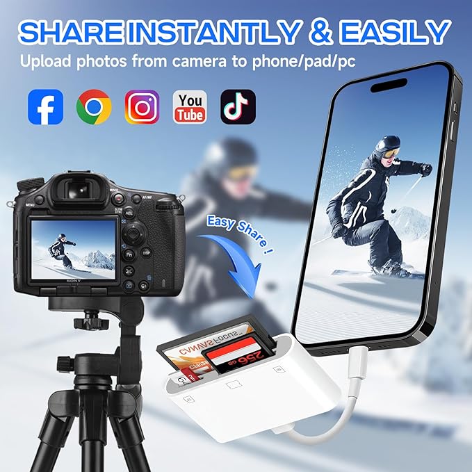 USB C SD Card Reader for iPhone 17/16/15/iPad/Mac, 3 in 1 USBC Memory Card Reader with Compact Flash/CF/SD/TF Card, Digital Camera Adapter iPhone SD Card Reader Compatible with MacBook Pro/Air