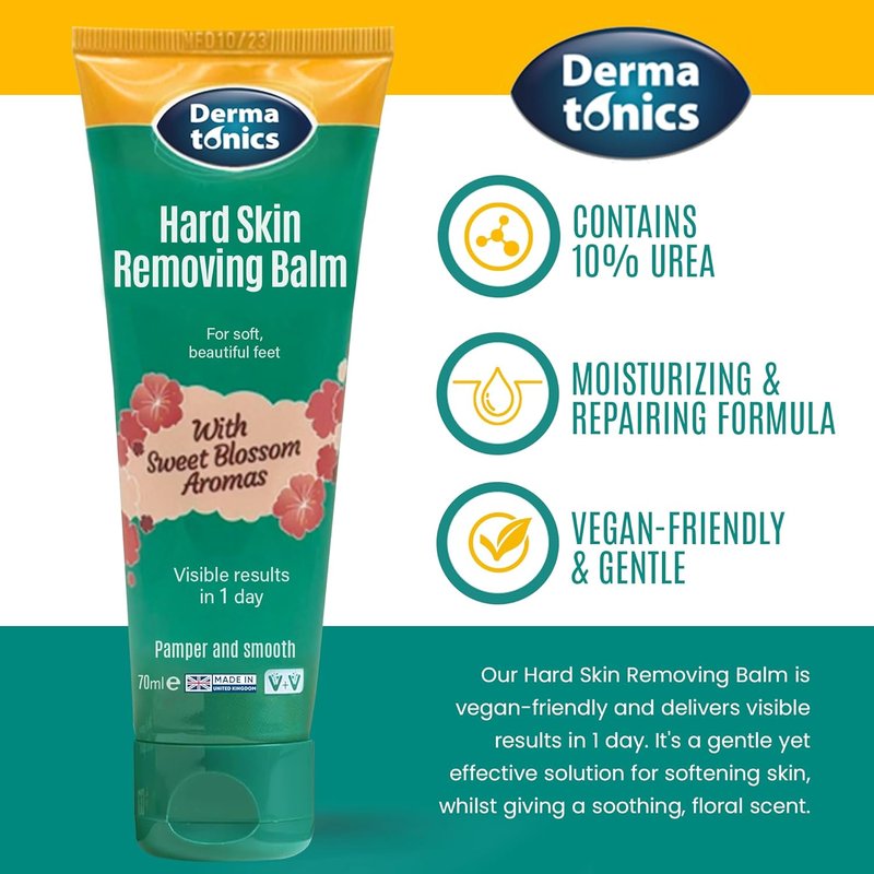 Dermatonics Hard Skin & Callus Removing Balm | 10% Urea & Sakura Blossom - Moisturizing Formula for Feet, Hands & Elbows - 2.37 fl oz Tube