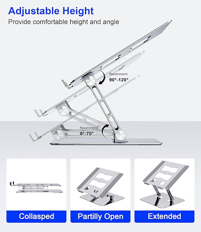 YTech Adjustable Laptop Stand,Ergonomic Foldable Notebook Computer Holder.Compatible with MacBook iPad Dell HP Lenovo ThinkPad Acer ASUS Samsung and More 10-17" Laptops Tablets,Silver