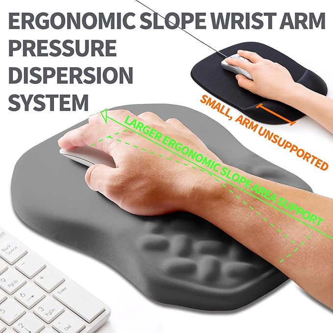 Armanza Ergonomic Slope Mouse Pad Wrist Support, Wrist Rest Mousepad for Carpal Tunnel Pain Relief with Massage Bulge and Slow Rebound Memory Foam (12x8 inch, Dark Gray)