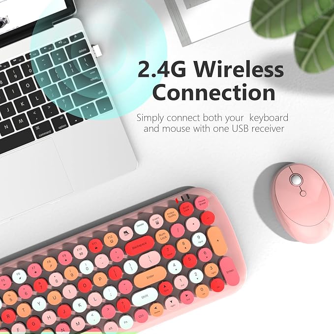 KNOWSQT Wireless Keyboard and Mouse Combo, Light Pink 100 Keys 2.4 GHz Round Keycap Typewriter Keyboards, USB Receiver Plug and Play, for Windows, PC, Laptop, Mac, Desktop